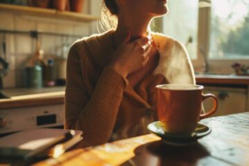 A veces los síntomas de la ansiedad pueden ser desbordantes. En la imagen una mujer sufre los síntomas de la ansiedad frente a una taza de una bebida caliente