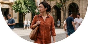 Mujer caminando por la ciudad con sensación de alerta constante por ansiedad