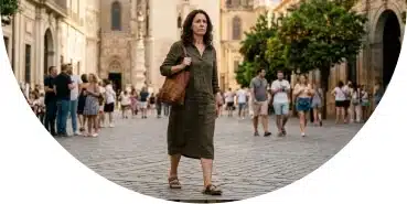 Mujer caminando sola en Sevilla con sensación de desconexión social