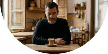 Hombre en su cocina en Sevilla mostrando falta de energía al comenzar el día