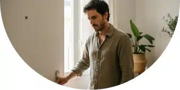 Hombre comprobando repetidamente la puerta por duda relacionada con TOC