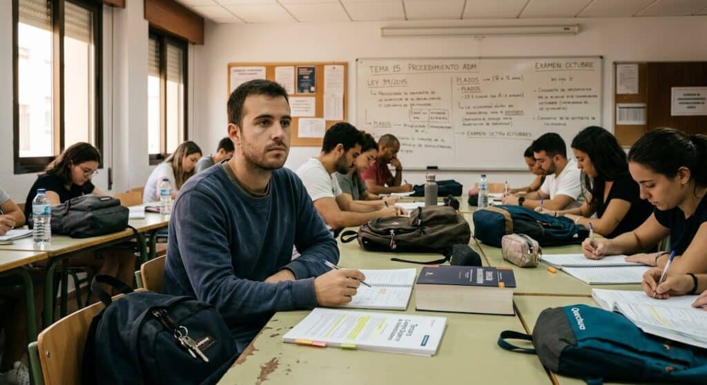 Adulto con TDAH en clase con dificultades para mantener la concentración