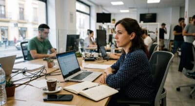 adulto con dificultad para concentrarse en el trabajo por TDAH